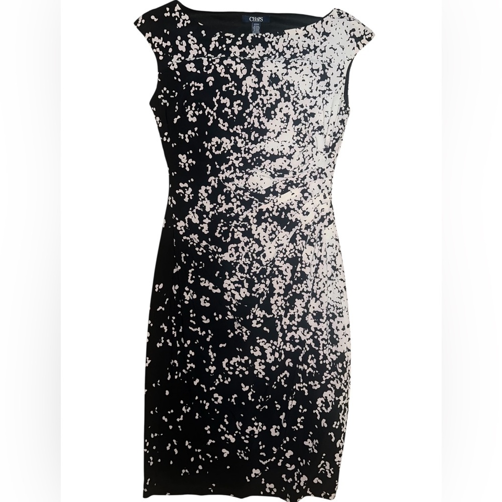 CHAPS Chic Womens Black & White Sleeveless Ruched Dress Sz. Small